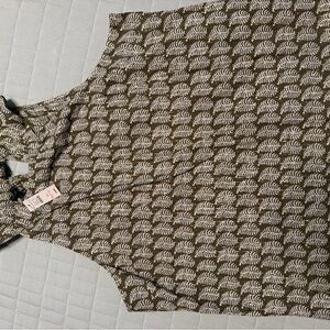 Talbots olive and White Leaf Print Blouse